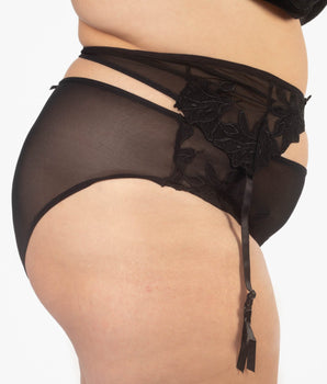 Black Fantasy Floral Brief + Garter