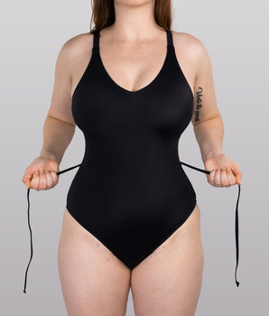 All-Black Compression One-Piece Swimsuit