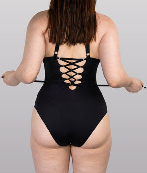 All-Black Compression One-Piece Swimsuit